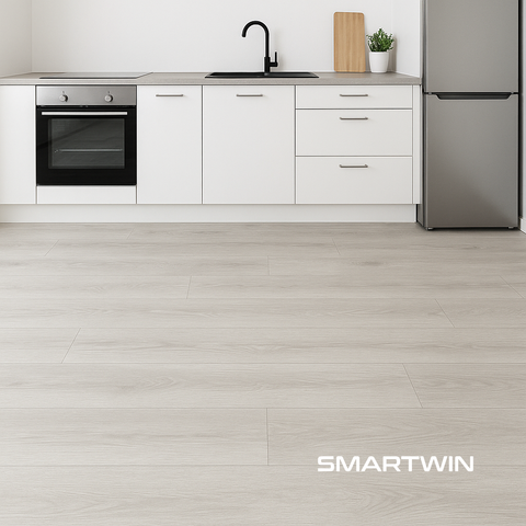 Piso Vinílico SPC Caleb Ceniza 5mm 18.4x122cm Alto trafico 2.24m2 incluye manta IXPE