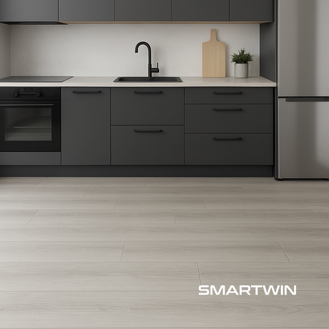 Piso Vinílico SPC Caleb Ceniza 5mm 18.4x122cm Alto trafico 2.24m2 incluye manta IXPE